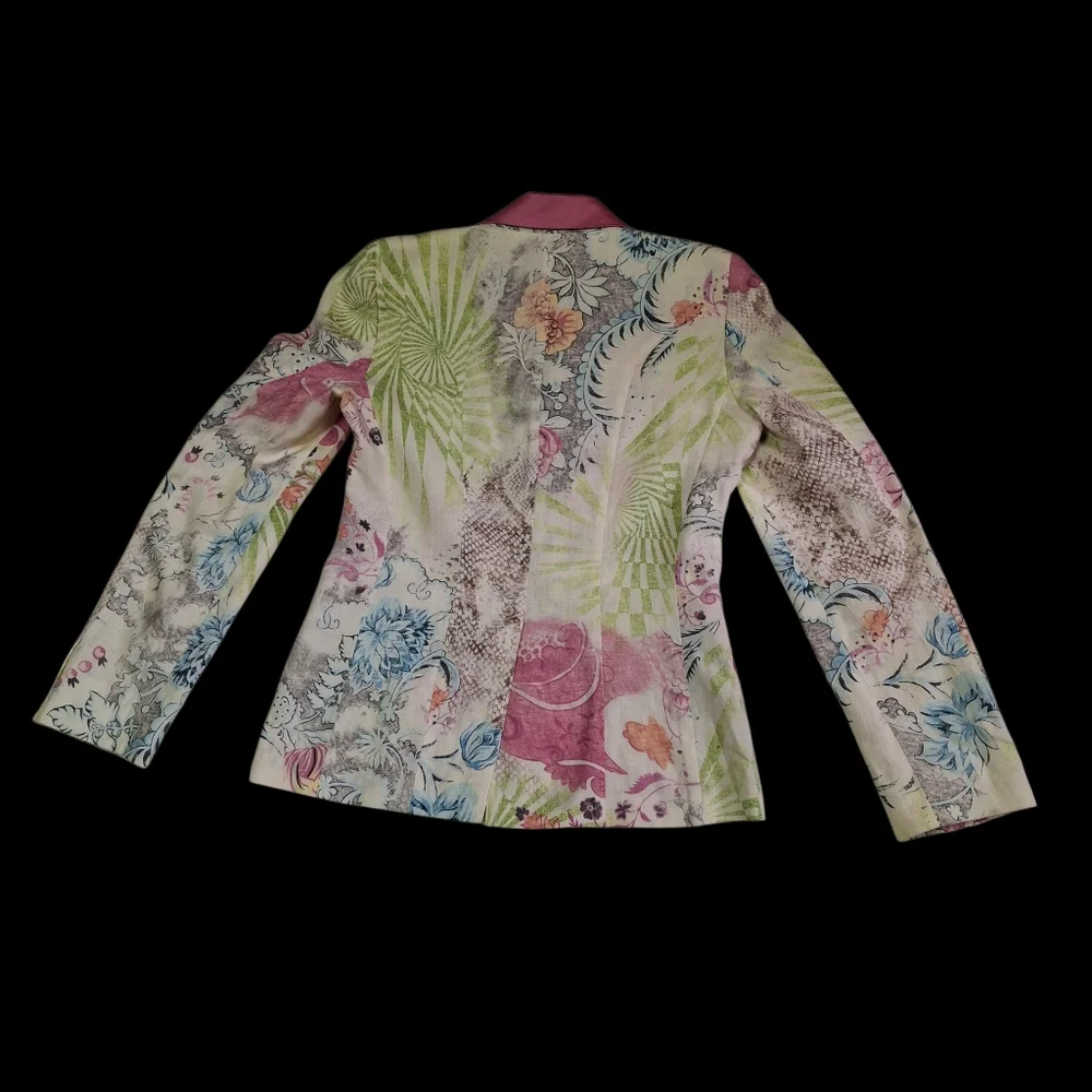 Vintage Etro Milano Floral Print Paisley Linen Blazer Women Size 8US / 44IT - Picture 4 of 16